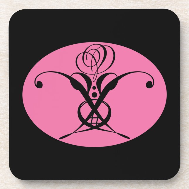 Retro Rosa und Schwarz Geblüht Rose Untersetzer (Vorderseite)