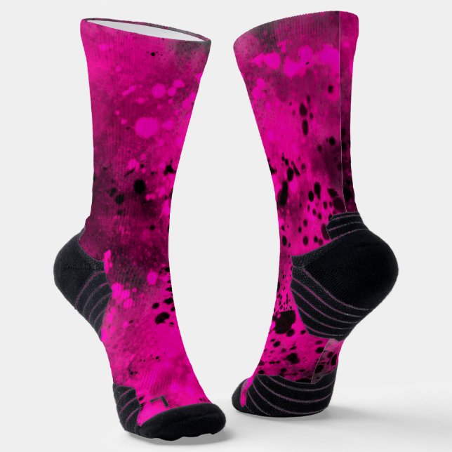 Retro-Rosa- und Schwarz-Paint-Spritzer Socken (Gewinkelt)