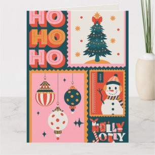 Retro-Rosa und Türkis Vintage-Weihnachtskarte Karte