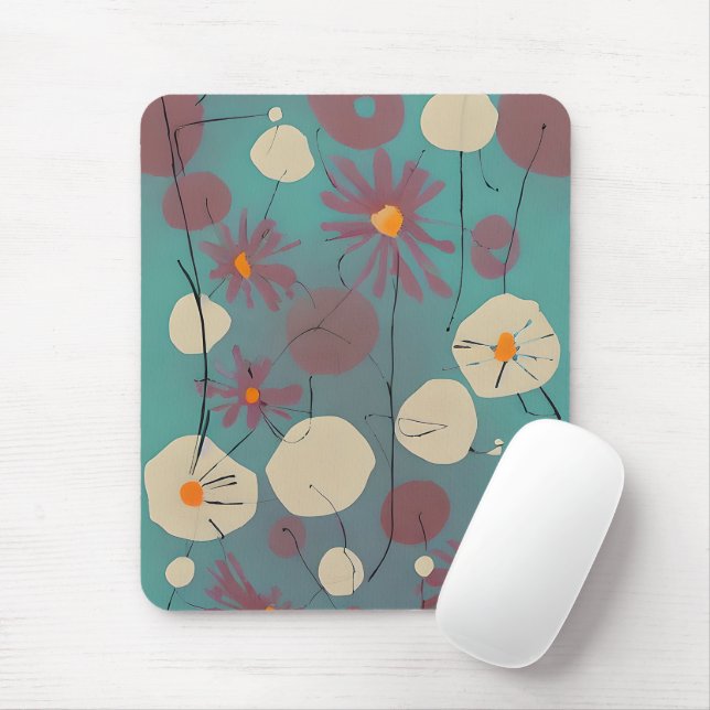 Retro rosa und weiße Blumen Mousepad (Mit Mouse)
