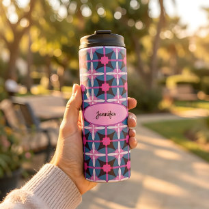 Retro Rosa, Violett & Blau Geometrische Reisebeche Thermosbecher