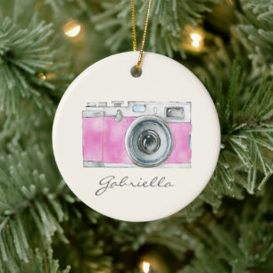 Retro-Rosa-Wasserfarben-Kamera personalisiert Keramik Ornament