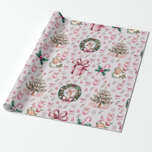Retro rosa Weihnachten Geschenkpapier