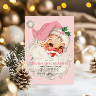 Retro-Rosa-Weihnachtsmann-Geburtstag Einladung