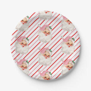 Retro Rosa Weihnachtsmann Oh Was Für Ein Spaß Pappteller