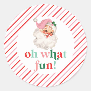 Retro Rosa Weihnachtsmann Oh Was Für Ein Spaß Runder Aufkleber