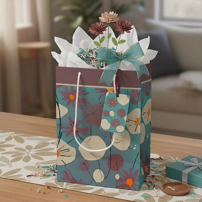 Retro-Rosa-weiße Blume mittelgroße Geschenktüte (Von Creator hochgeladen)