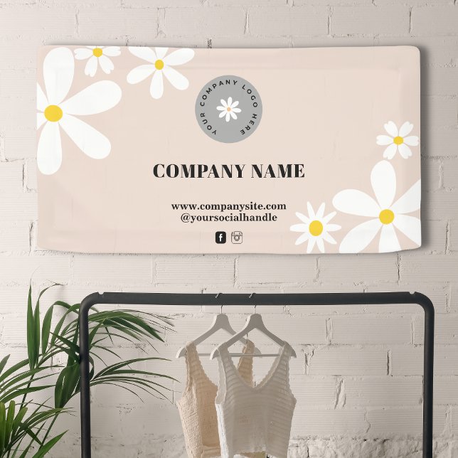Retro Rosa & White Daisy Business Logo-Display Banner (Von Creator hochgeladen)