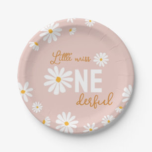 Retro-Rosé-Daisy zum ersten Geburtstag Pappteller