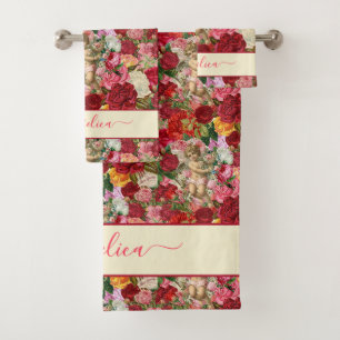Retro Rosen und Chintzy Vintages Engel-Muster Badhandtuch Set