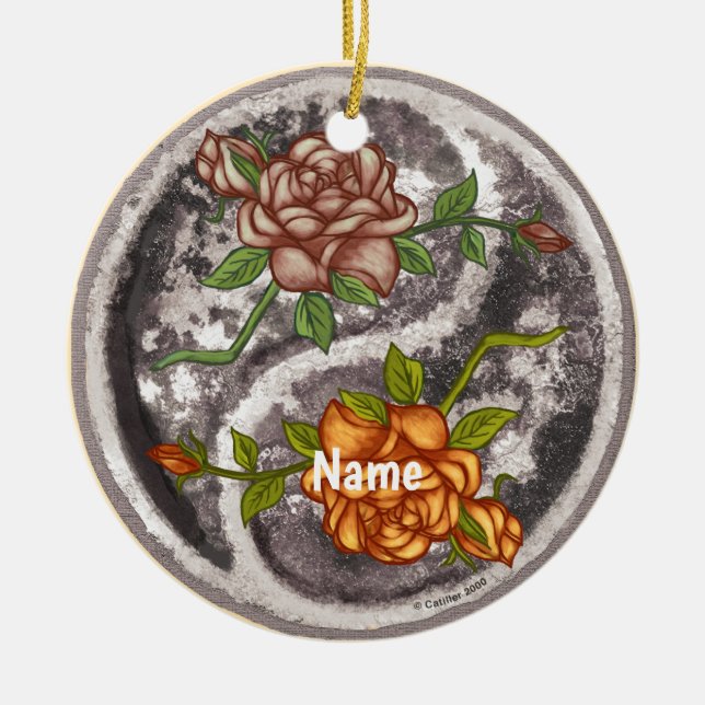 Retro Roses Yin Yang Keramik Ornament (Vorne)