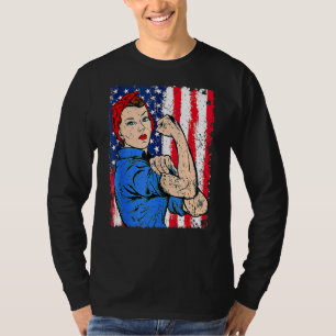 Retro Rosie The Riveter Feminist USA Flag 4. J T-Shirt