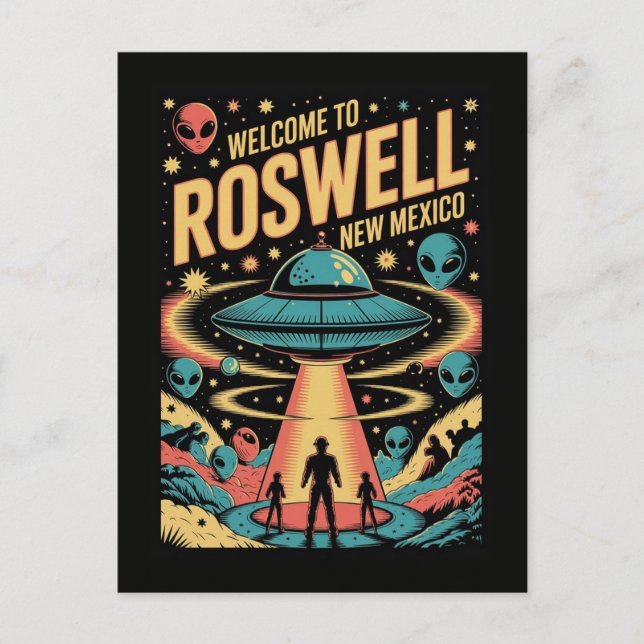 Retro Roswell New Mexico Alien UFO Postkarte (Vorderseite)