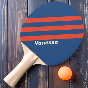 Retro Rot & Blau Drei Streifen mit Namen Tischtennis Schläger