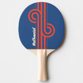 Retro Rot & Blau gestreifte Schleife mit Namen Tischtennis Schläger