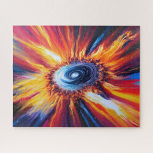 Retro-Rot-Blau- und Orange-Feuersturm bricht jetzt Puzzle