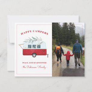 Retro-Rot-Camper-Abenteuer-Camping-Weihnachtskarte Feiertagskarte