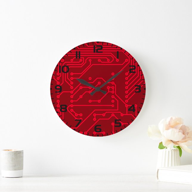 Retro-Rot Circuit Board Tech-Muster Große Wanduhr (Von Creator hochgeladen)