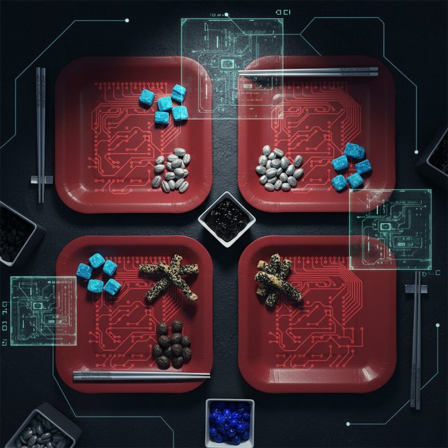 Retro-Rot Circuit Board Tech-Muster Pappteller (Von Creator hochgeladen)