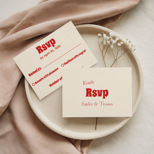 Retro Rot & Creme Vintage-Typografie-Hochzeit RSVP Karte