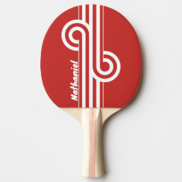 Retro-Rot-Doppelstreifen-Schleife mit Namen Tischtennis Schläger