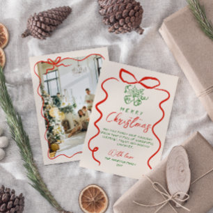 Retro-Rot-Grün-Handgezeichnetes Weihnachtsfoto Feiertagskarte