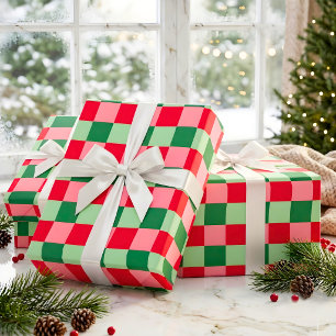 Retro Rot Grün Pink Tartan Karo Weihnachten Geschenkpapier