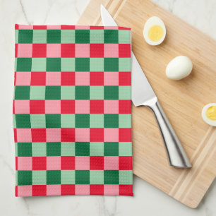 Retro Rot Grün Pink Tartan Karo Weihnachten Geschirrtuch