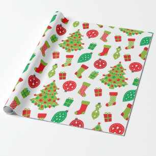Retro Rot Grün Weihnachtsbaum Geschenk Muster Verp Geschenkpapier