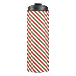 Retro Rot Grün Weiß Weihnachtsstreifenmuster Thermosbecher