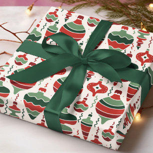 Retro-Rot-Grüne-Weihnachts-Ornamente-Baubles Geschenkpapier