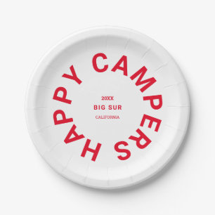 Retro-Rot Happy Campers Camping-Trip individuell Pappteller