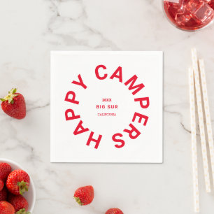 Retro-Rot Happy Campers Camping-Trip individuell Serviette