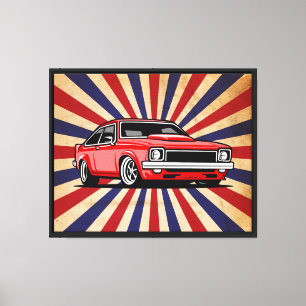 Retro-Rot-Illustration eines klassischen Autos – V Leinwanddruck