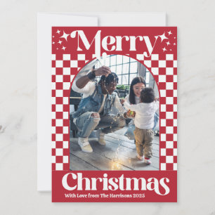 Retro-Rot-Karo-Weihnachts-Flachkarte Feiertagskarte