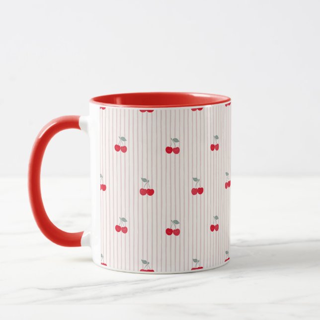 Retro-Rot-Kirschmuster-Herz-Glasur Tasse (Links)