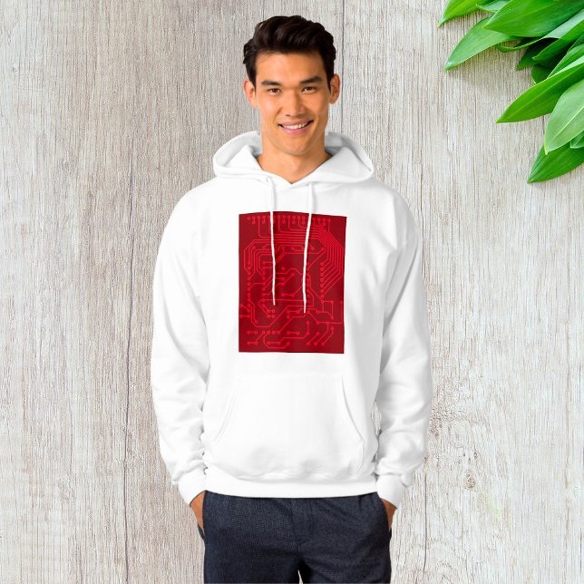 Retro-Rot-Leiterplatte-Tech-Muster Hoodie (Von Creator hochgeladen)