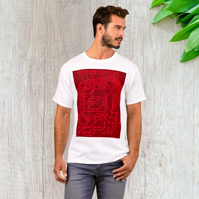 Retro-Rot-Leiterplatte-Tech-Muster T-Shirt (Von Creator hochgeladen)