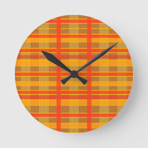Retro-Rot-Orange-Karomuster Runde Wanduhr