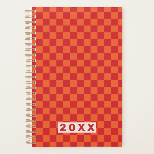 Retro-Rot-Orange-Schachbrett 2026 Planer (Vorderseite)