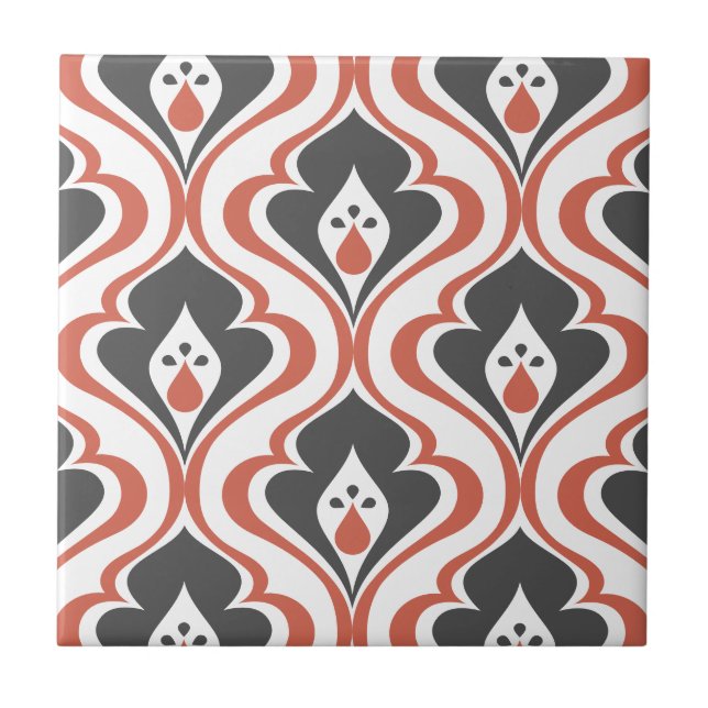 Retro-Rot Orange-Schwarzes Muster-Dekorfliese Fliese (Vorderseite)
