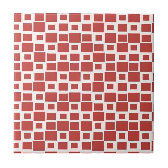 Retro-Rot-Quadrate-Muster Fliese (Vorderseite)