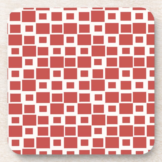 Retro-Rot-Quadrate-Muster Getränkeuntersetzer (Vorderseite)