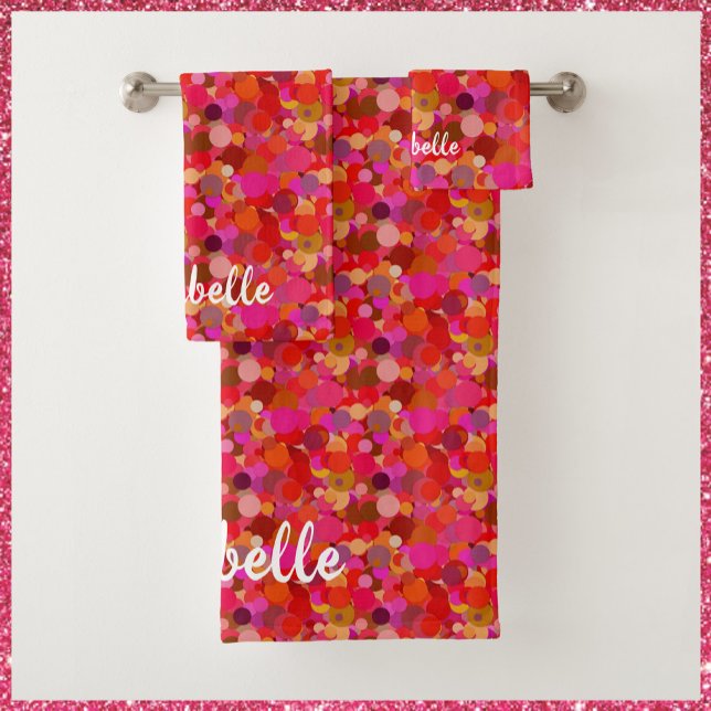 Retro-Rot-Rosa-Muster Badhandtuch Set (Von Creator hochgeladen)