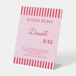 Retro Rot & Rosa Streifen Dessert Bar Bachelorette Sockelschild