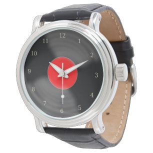 Retro-Rot-Schallplattenuhr-Geschenk Armbanduhr