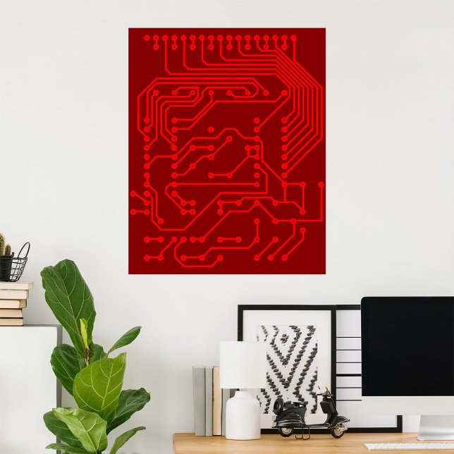 Retro-Rot-Schaltkreisplatinen-Tech-Muster Poster (Von Creator hochgeladen)