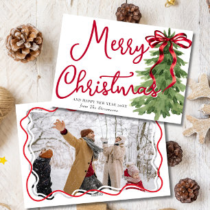 Retro-Rot-Schleifen-Tannenbaum-Bilderrahmen Weihna Feiertagskarte