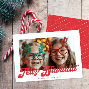Retro-Rot-Schrift Feliz Navidad Ein Foto Feiertagskarte