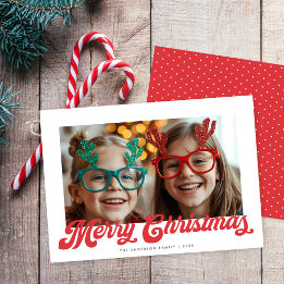 Retro-Rot-Schrift-Weihnachtsgruß-Ein-Foto Feiertagskarte